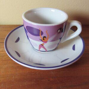 lady chef 3 oz espresso cup & saucer disco dancing clubbing (W5813)